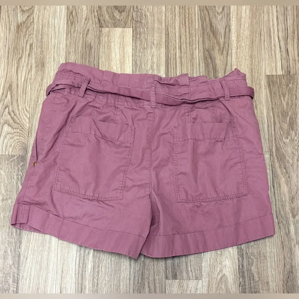 LOFT Womens Paperbag Waist‎ Belted Shorts Size 0 Mauve Cuffed Pleated Front
